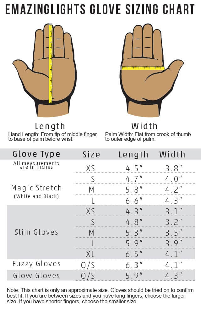 EmazingLights Magic Stretch Gloves Size Chart
